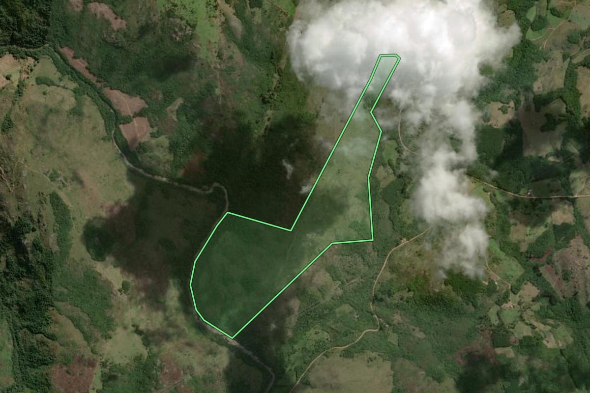 Imagem de satélite do imóvel rural em Barão do Triunfo (RS), com o contorno declarado no CAR desenhado por cima.