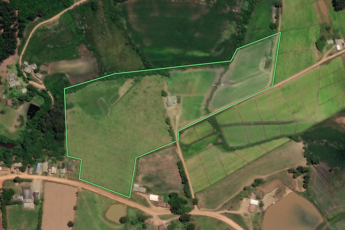 Imagem de satélite do imóvel rural em Barão do Triunfo (RS), com o contorno declarado no CAR desenhado por cima.