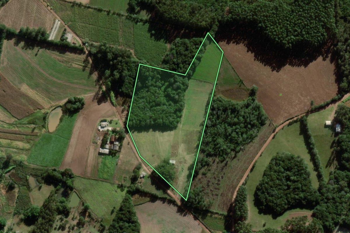 Imagem de satélite do imóvel rural em Barão do Triunfo (RS), com o contorno declarado no CAR desenhado por cima.