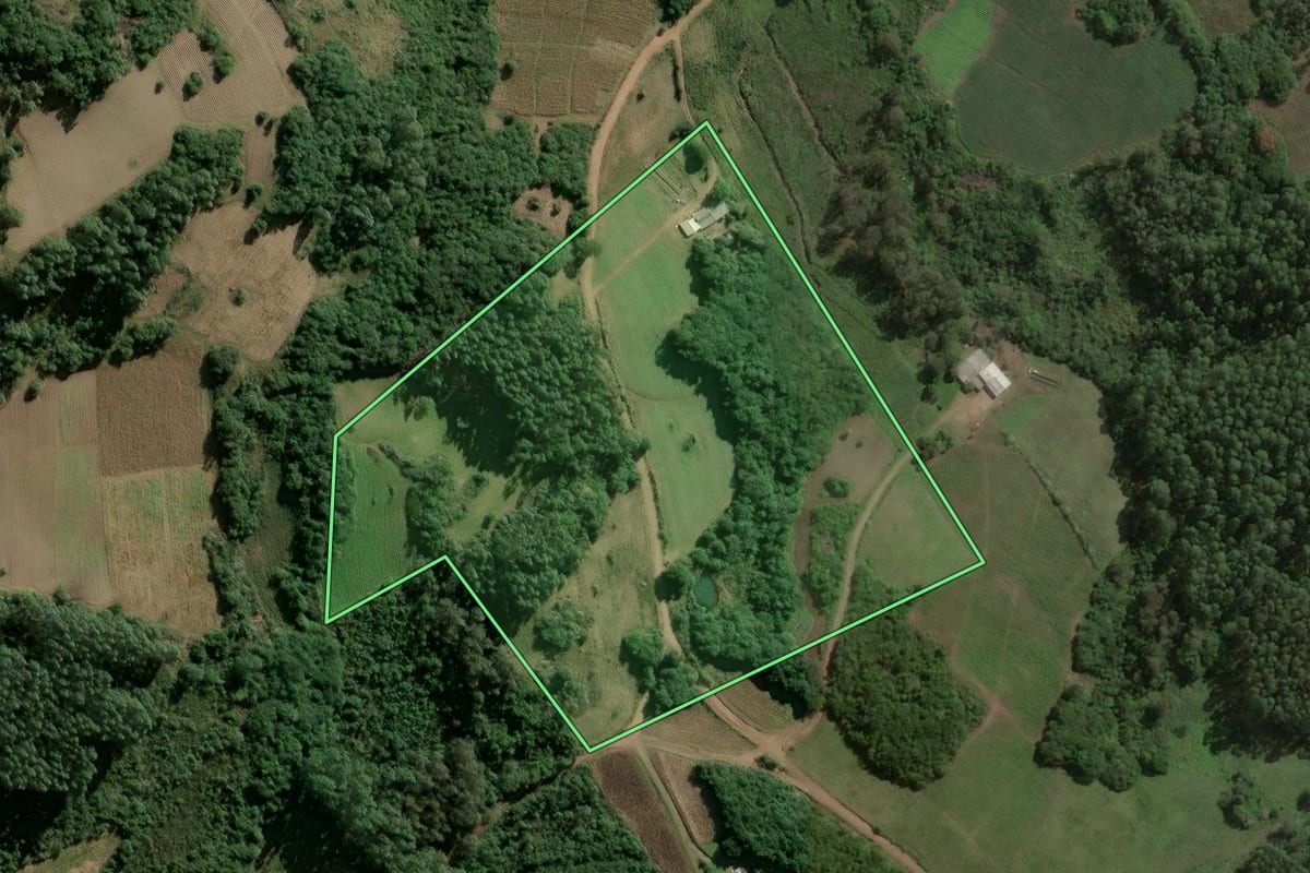 Imagem de satélite do imóvel rural em Barão do Triunfo (RS), com o contorno declarado no CAR desenhado por cima.