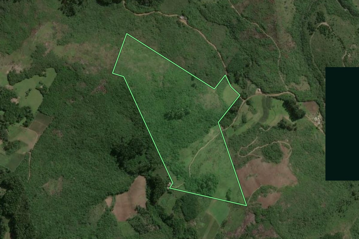 Imagem de satélite do imóvel rural em Barão do Triunfo (RS), com o contorno declarado no CAR desenhado por cima.