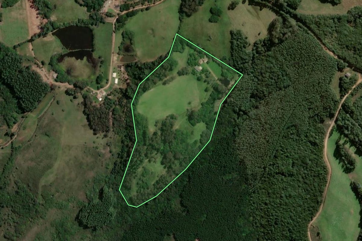 Imagem de satélite do imóvel rural em Barão do Triunfo (RS), com o contorno declarado no CAR desenhado por cima.