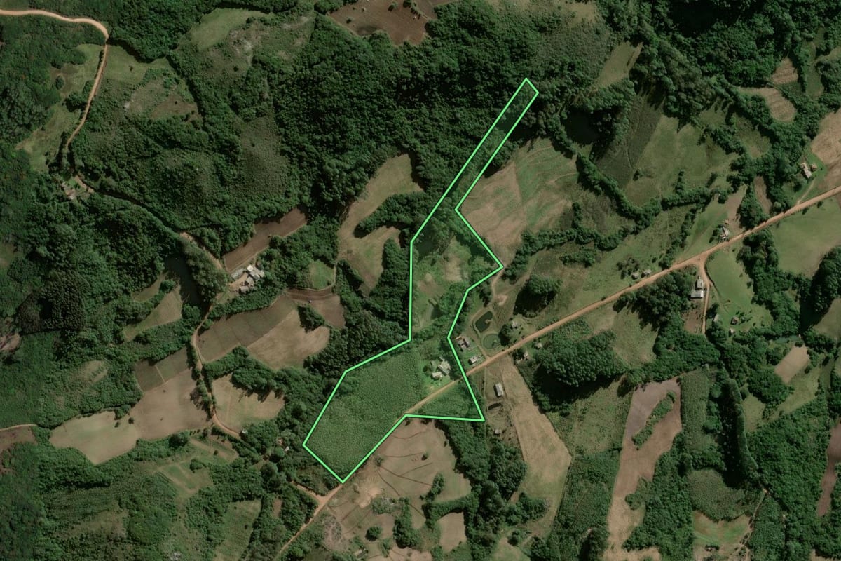 Imagem de satélite do imóvel rural em Barão do Triunfo (RS), com o contorno declarado no CAR desenhado por cima.