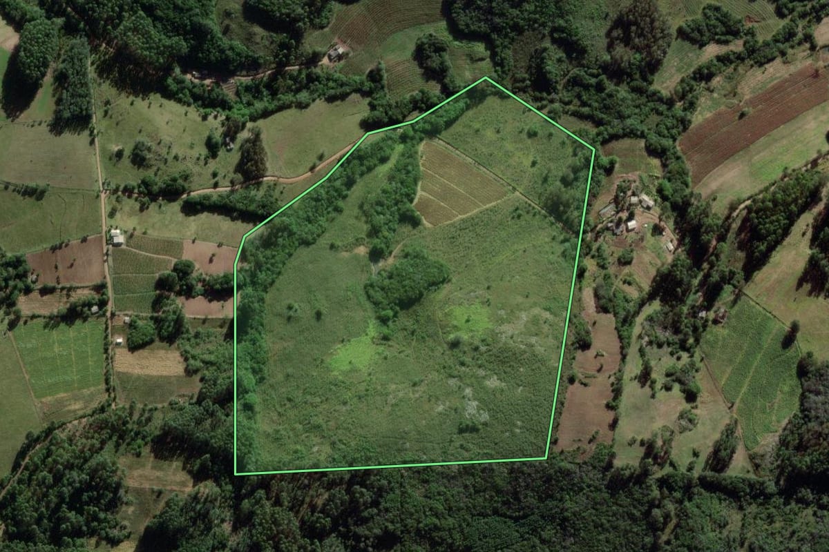 Imagem de satélite do imóvel rural em Barão do Triunfo (RS), com o contorno declarado no CAR desenhado por cima.