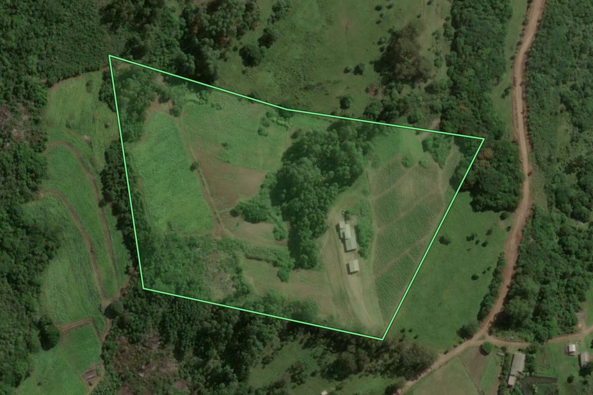 Imagem de satélite do imóvel rural em Barão do Triunfo (RS), com o contorno declarado no CAR desenhado por cima.