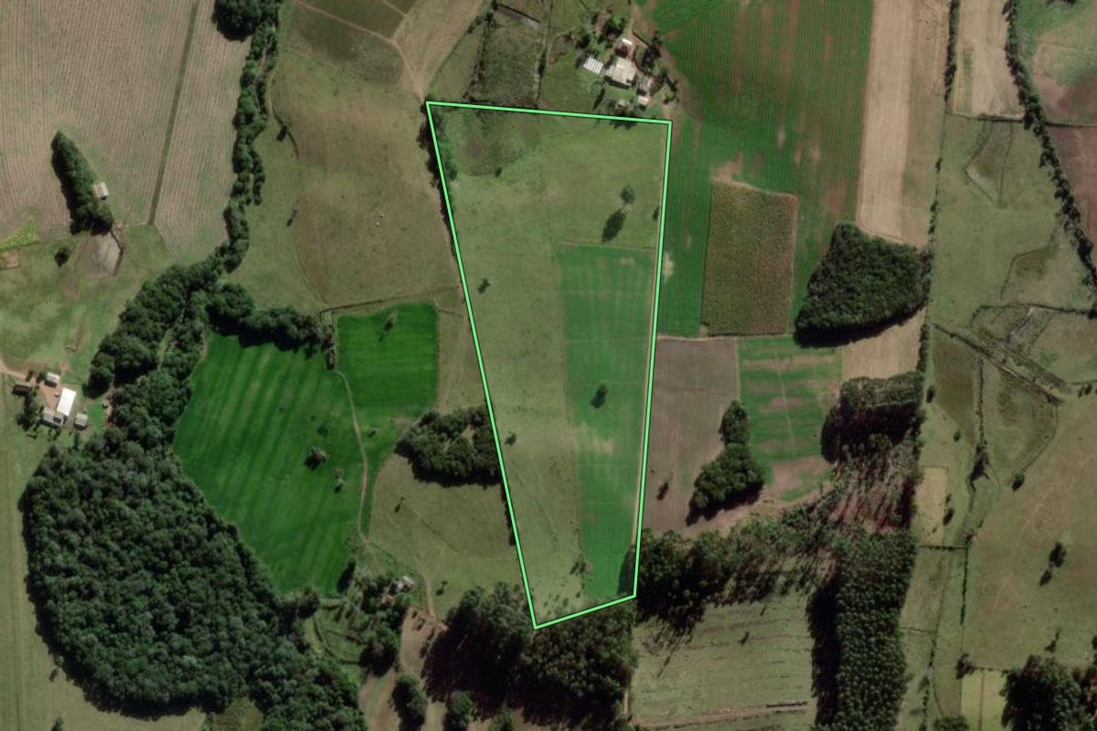 Imagem de satélite do imóvel rural em Barão do Triunfo (RS), com o contorno declarado no CAR desenhado por cima.