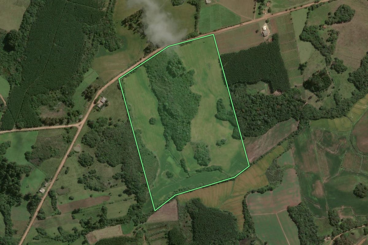 Imagem de satélite do imóvel rural em Barão do Triunfo (RS), com o contorno declarado no CAR desenhado por cima.