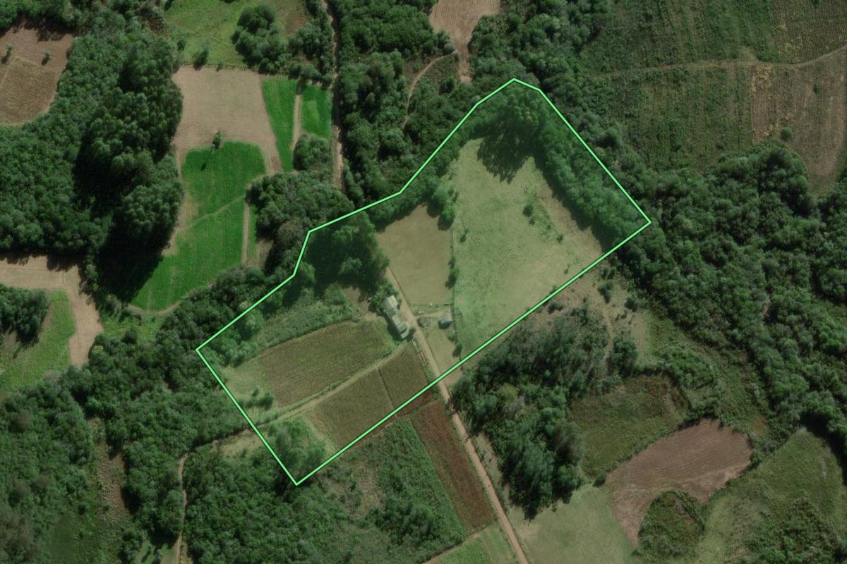 Imagem de satélite do imóvel rural em Barão do Triunfo (RS), com o contorno declarado no CAR desenhado por cima.