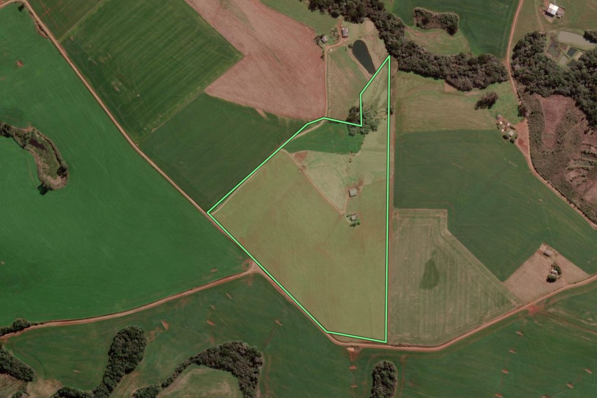 Imagem de satélite do imóvel rural em Barracão (RS), com o contorno declarado no CAR desenhado por cima.
