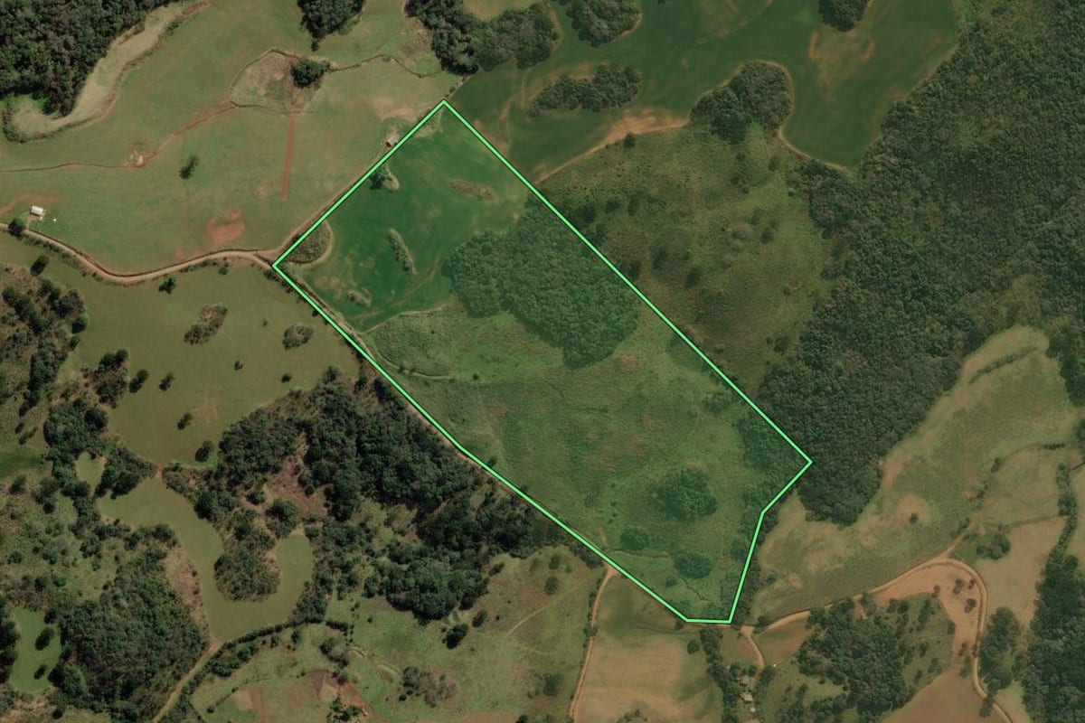 Imagem de satélite do imóvel rural em Barracão (RS), com o contorno declarado no CAR desenhado por cima.