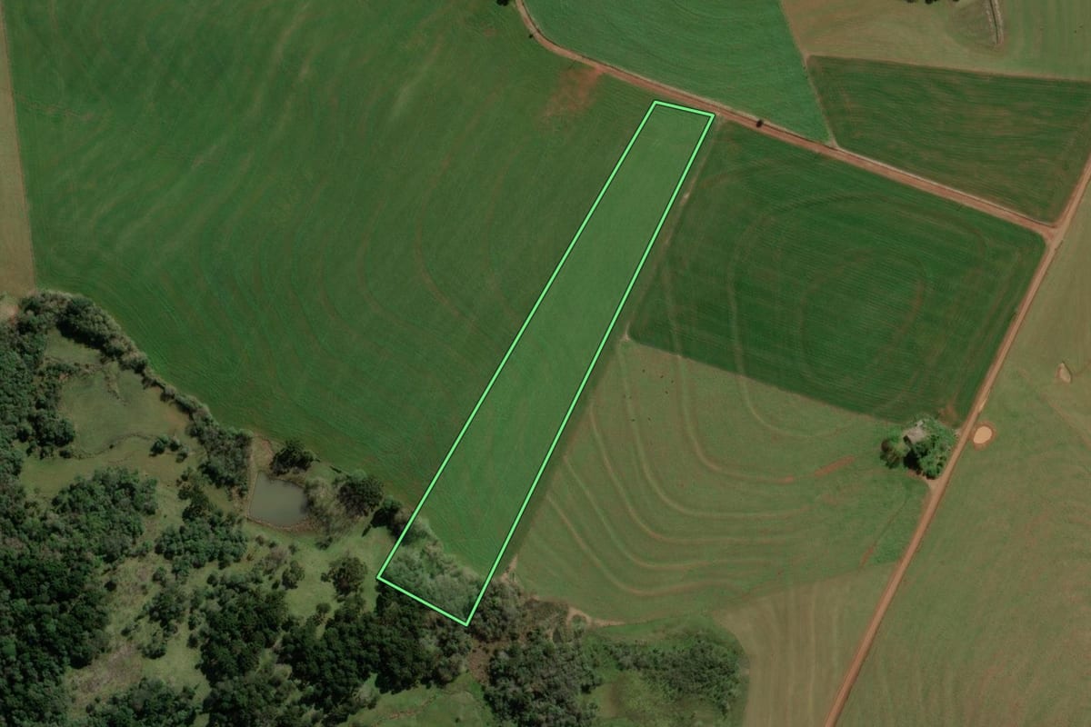 Imagem de satélite do imóvel rural em Barracão (RS), com o contorno declarado no CAR desenhado por cima.