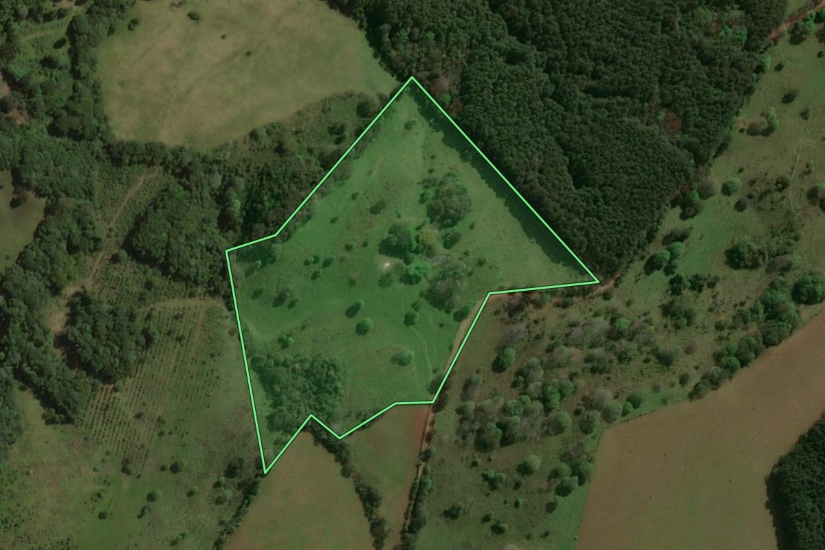 Imagem de satélite do imóvel rural em Barracão (RS), com o contorno declarado no CAR desenhado por cima.