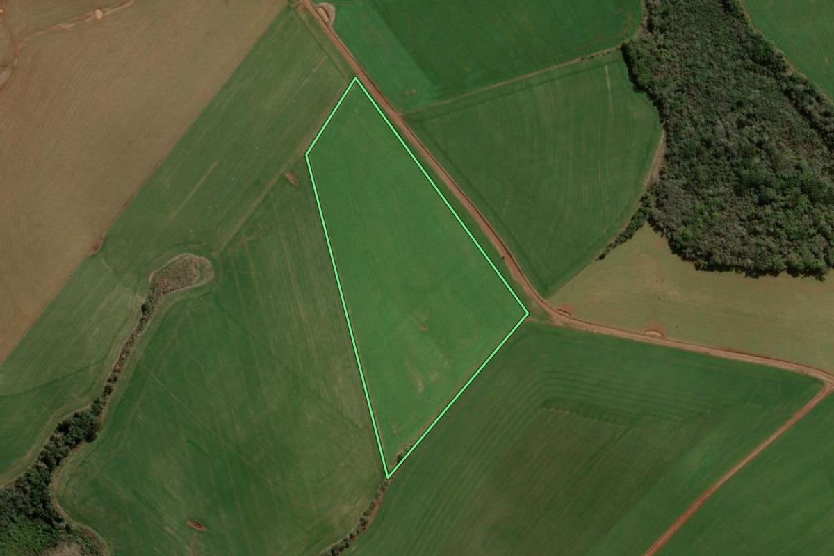 Imagem de satélite do imóvel rural em Barracão (RS), com o contorno declarado no CAR desenhado por cima.