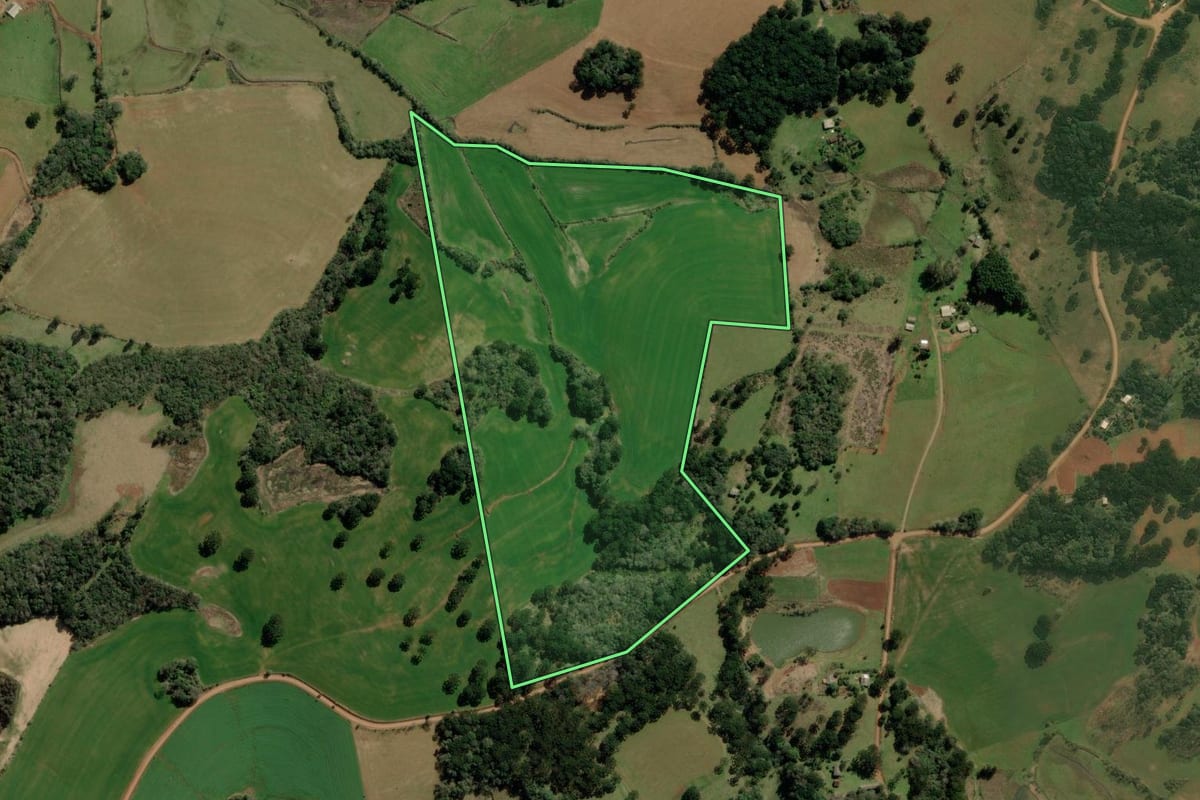 Imagem de satélite do imóvel rural em Barracão (RS), com o contorno declarado no CAR desenhado por cima.