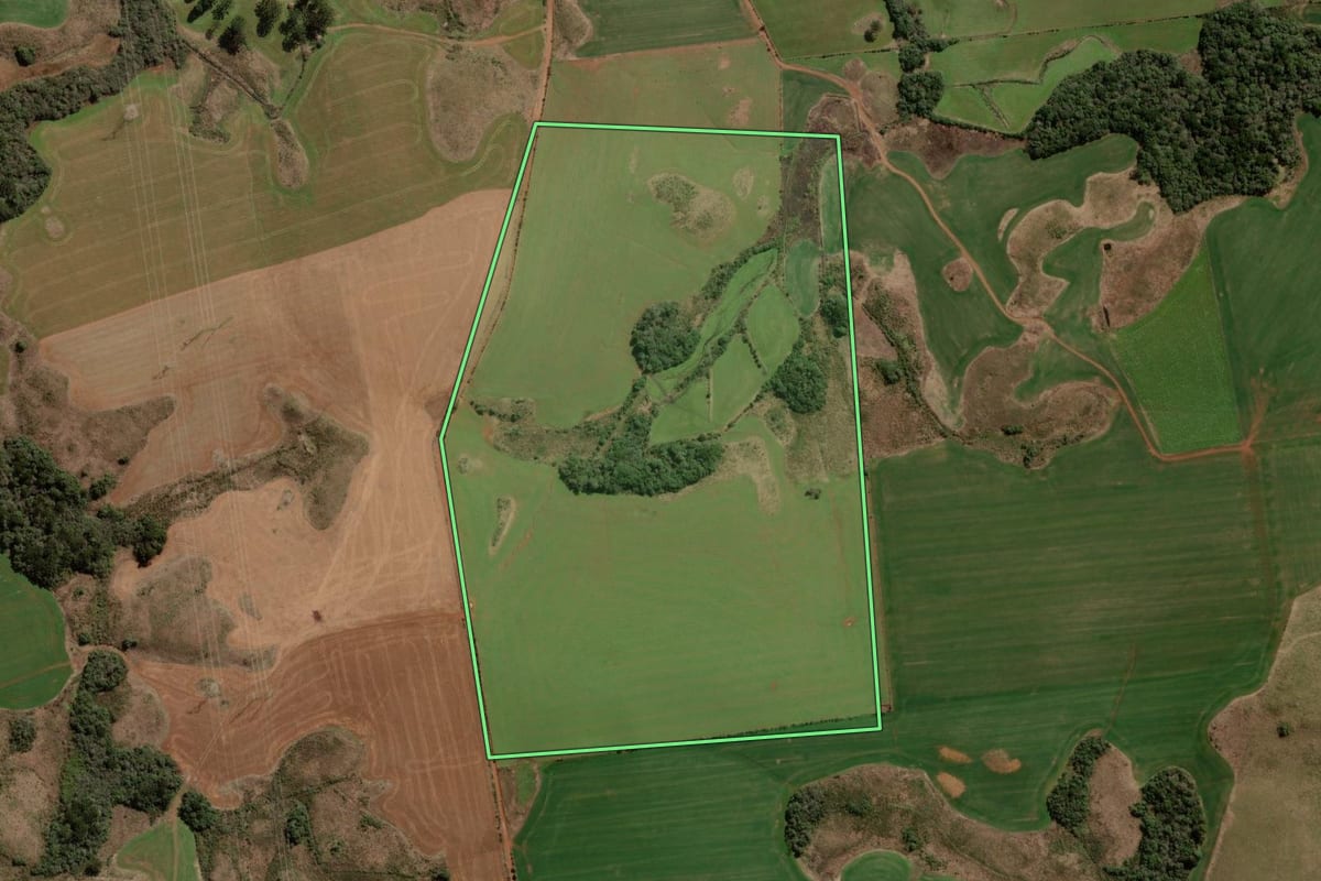 Imagem de satélite do imóvel rural em Barracão (RS), com o contorno declarado no CAR desenhado por cima.