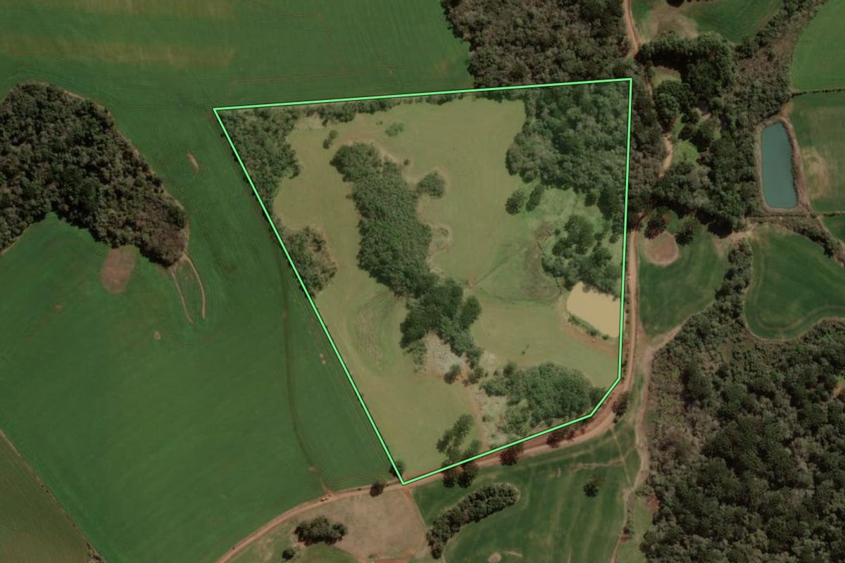 Imagem de satélite do imóvel rural em Barracão (RS), com o contorno declarado no CAR desenhado por cima.