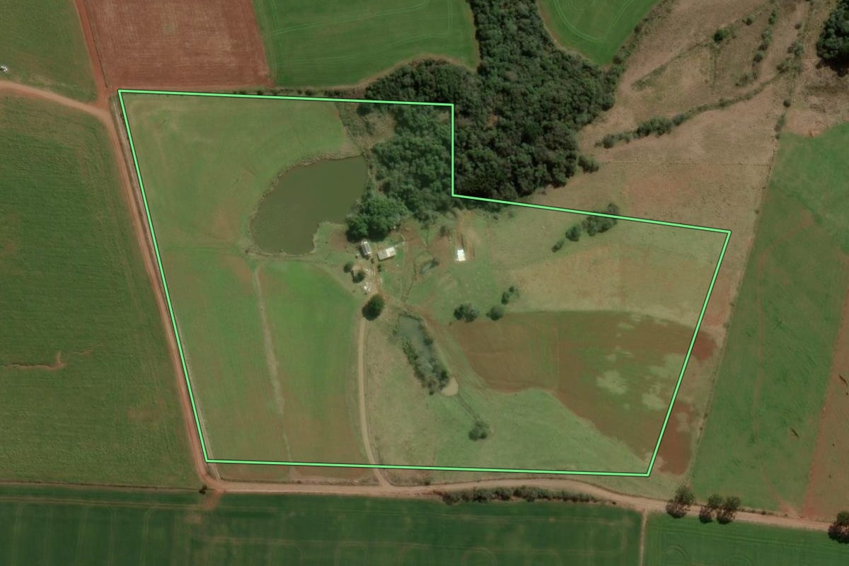 Imagem de satélite do imóvel rural em Barracão (RS), com o contorno declarado no CAR desenhado por cima.