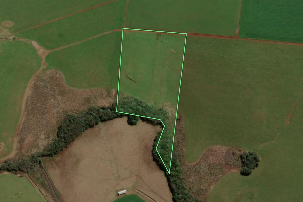 Imagem de satélite do imóvel rural em Barracão (RS), com o contorno declarado no CAR desenhado por cima.