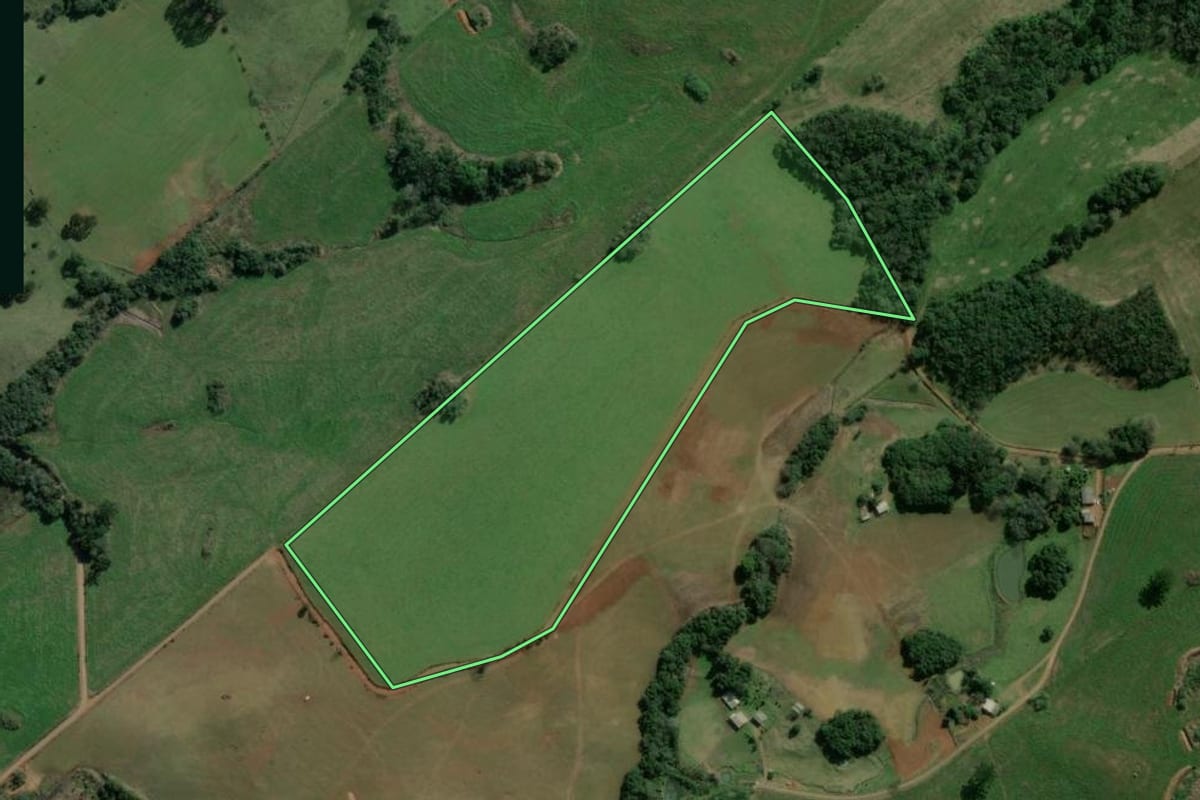 Imagem de satélite do imóvel rural em Barracão (RS), com o contorno declarado no CAR desenhado por cima.