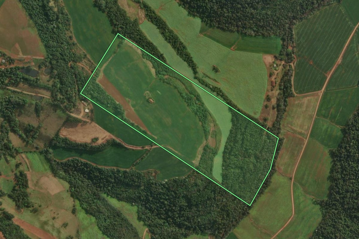 Imagem de satélite do imóvel rural em Barra do Guarita (RS), com o contorno declarado no CAR desenhado por cima.