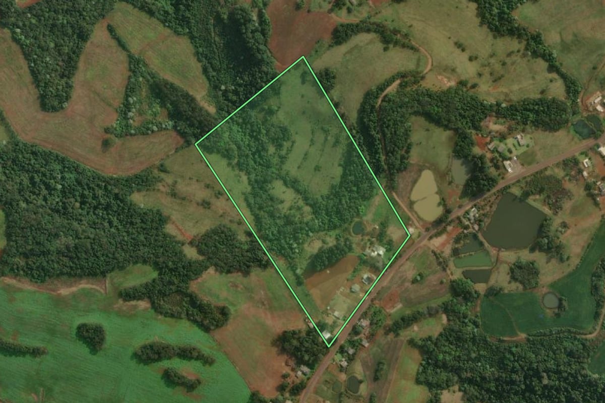 Imagem de satélite do imóvel rural em Barra do Guarita (RS), com o contorno declarado no CAR desenhado por cima.