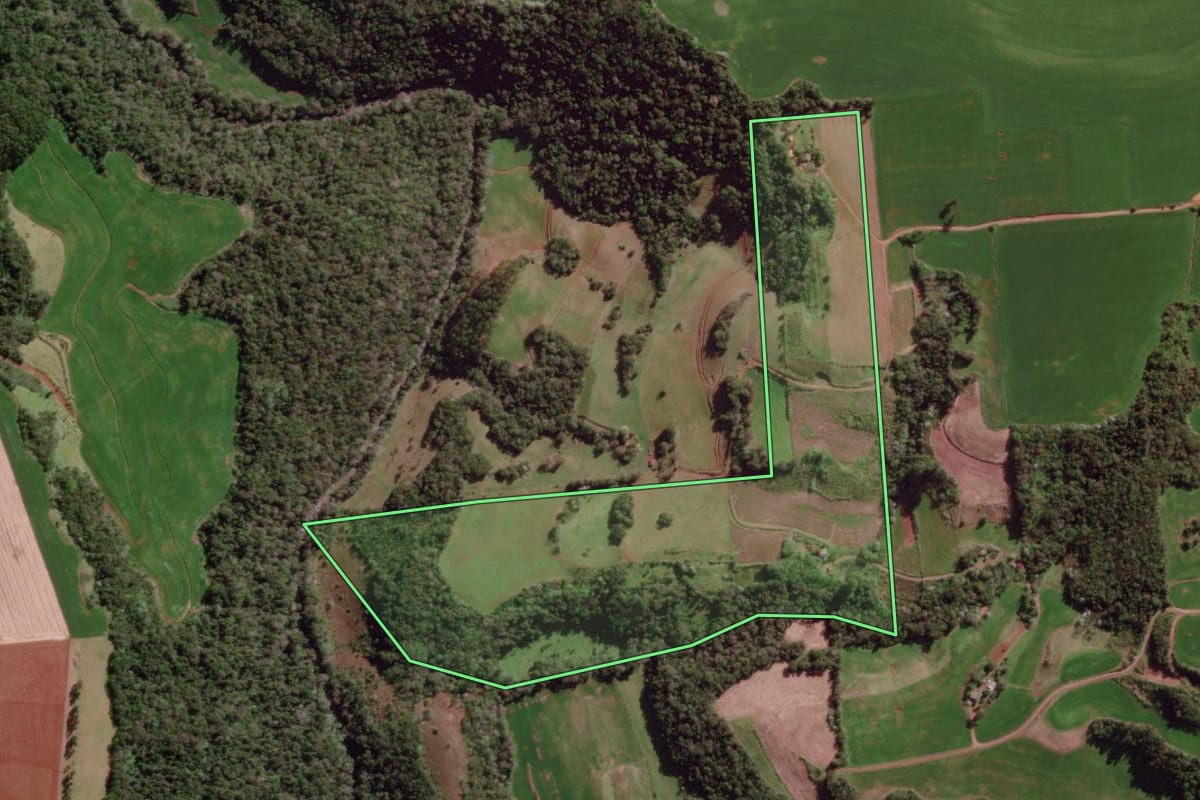 Imagem de satélite do imóvel rural em Barra do Guarita (RS), com o contorno declarado no CAR desenhado por cima.