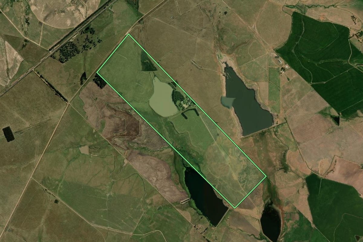 Imagem de satélite do imóvel rural em Barra do Quaraí (RS), com o contorno declarado no CAR desenhado por cima.
