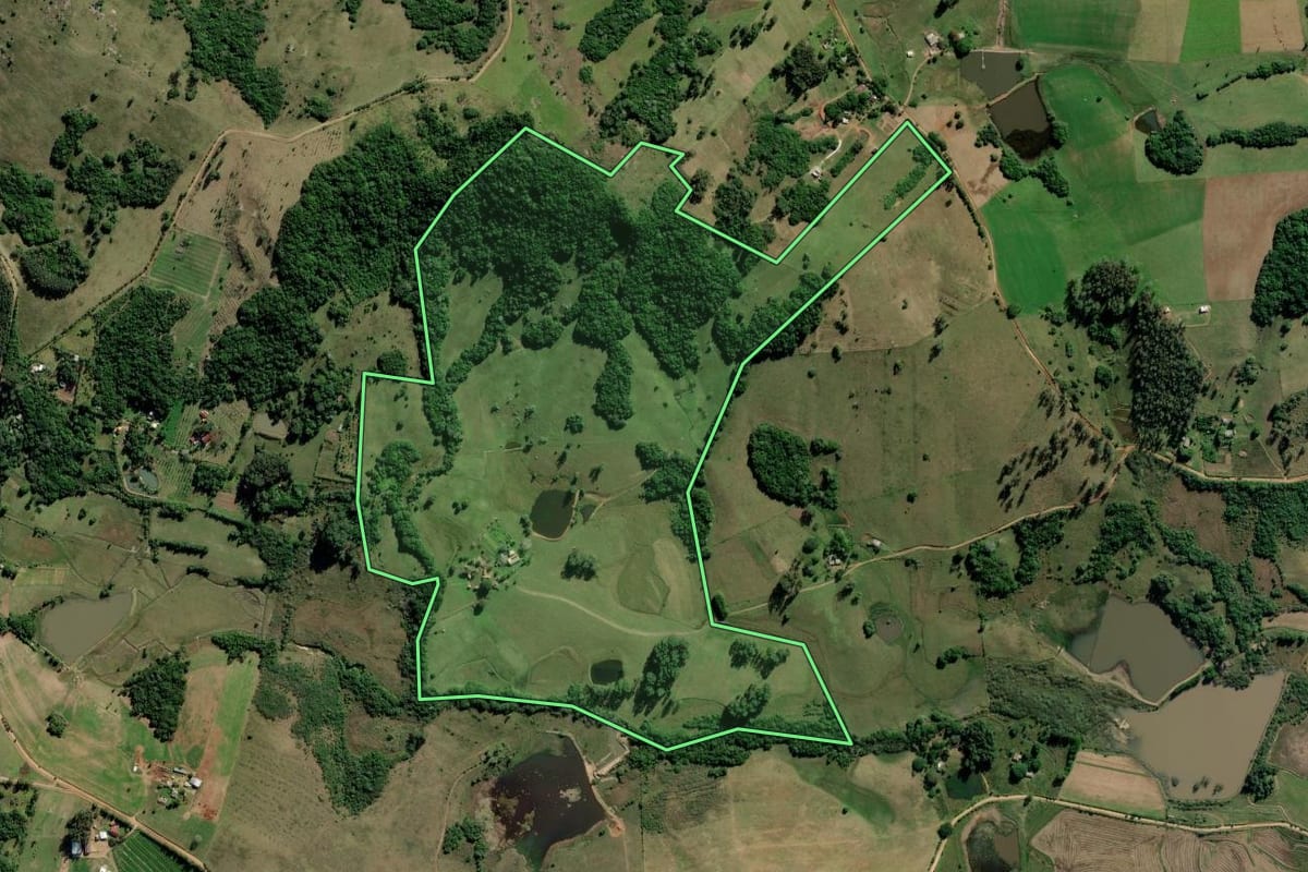 Imagem de satélite do imóvel rural em Barra do Ribeiro (RS), com o contorno declarado no CAR desenhado por cima.
