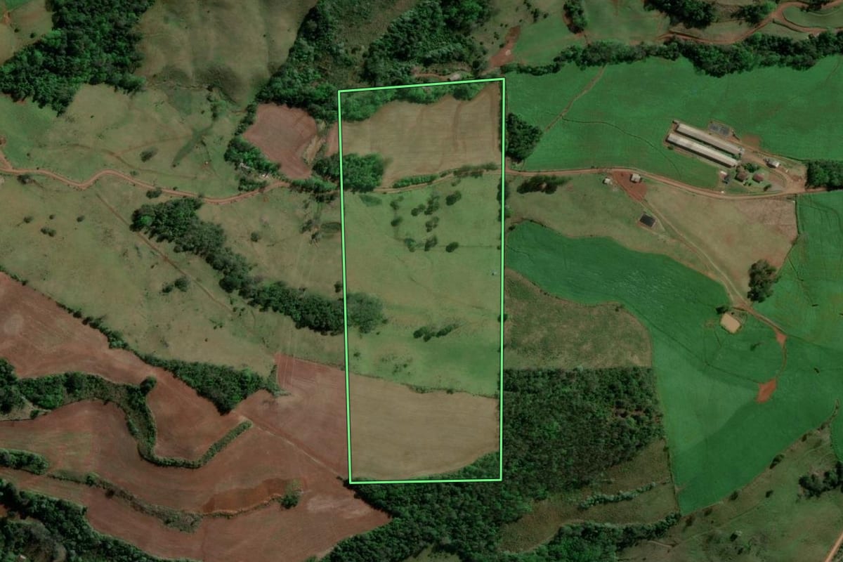 Imagem de satélite do imóvel rural em Barra do Rio Azul (RS), com o contorno declarado no CAR desenhado por cima.