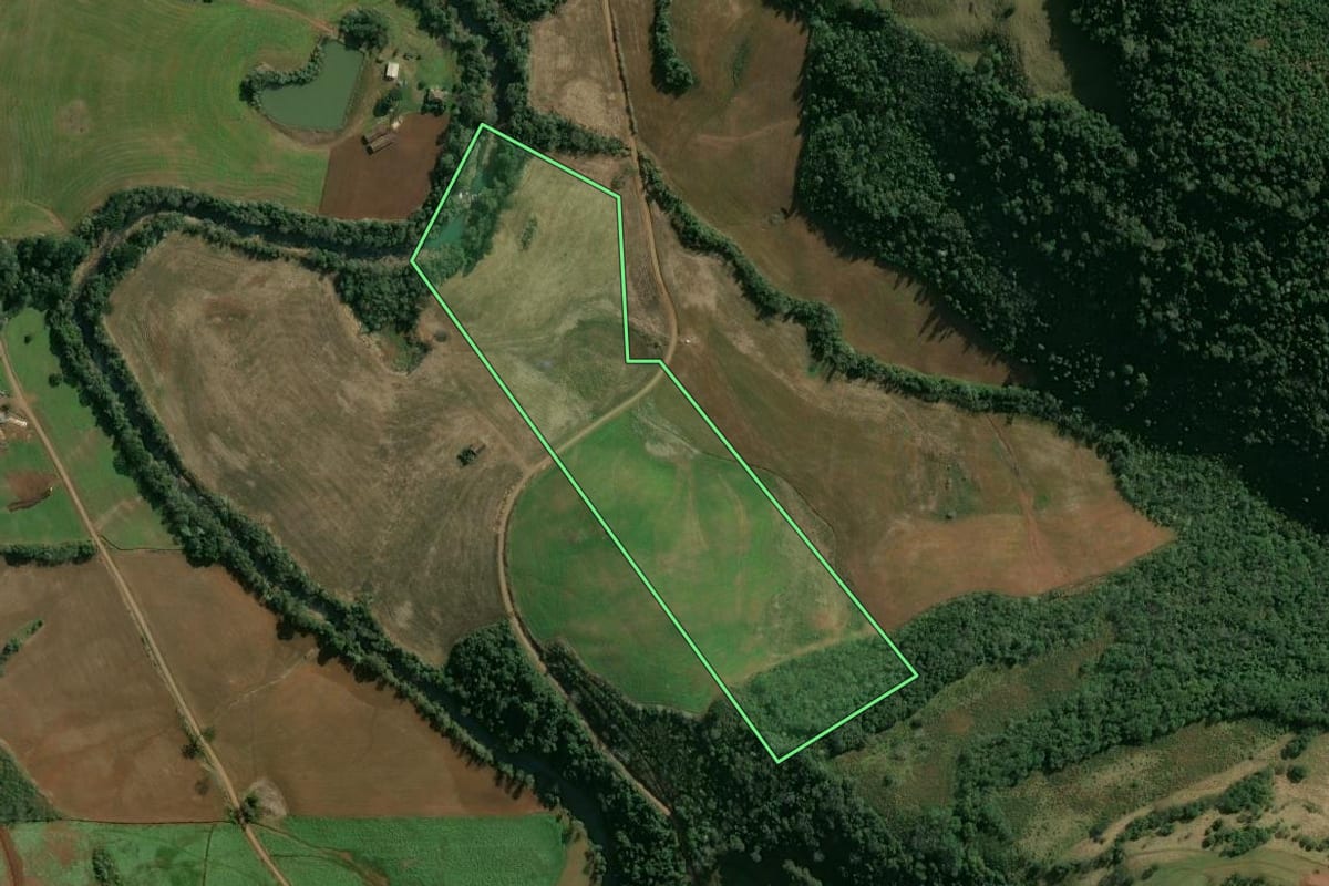 Imagem de satélite do imóvel rural em Barra do Rio Azul (RS), com o contorno declarado no CAR desenhado por cima.