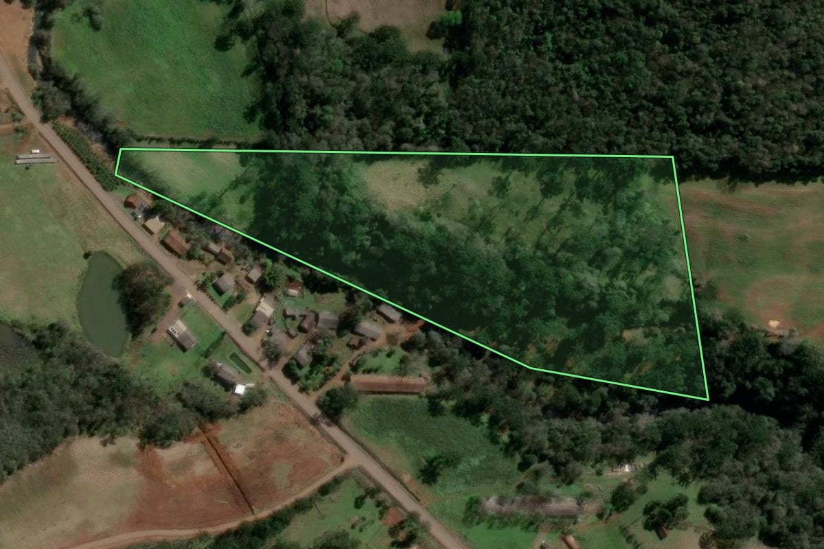 Imagem de satélite do imóvel rural em Barra do Rio Azul (RS), com o contorno declarado no CAR desenhado por cima.