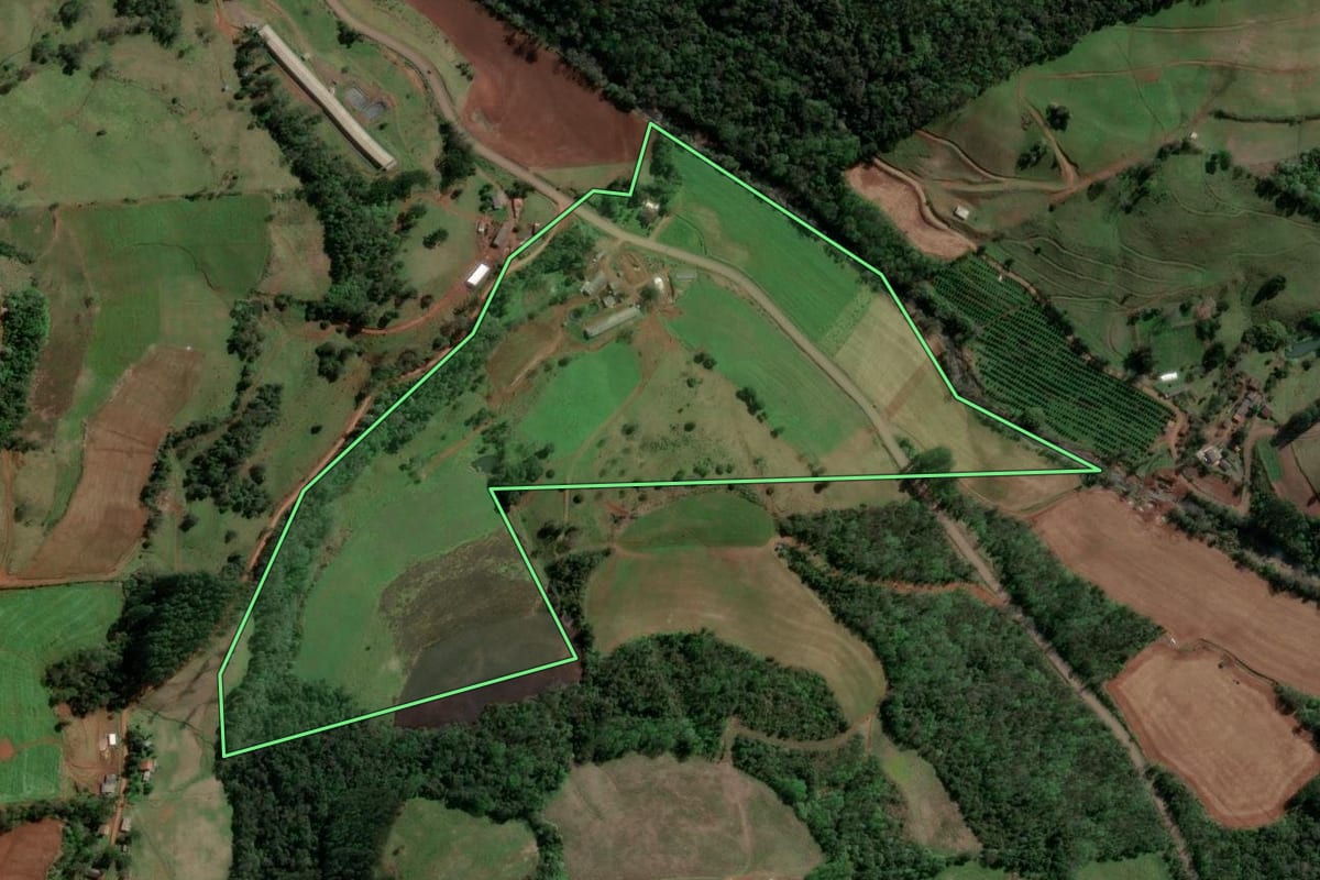 Imagem de satélite do imóvel rural em Barra do Rio Azul (RS), com o contorno declarado no CAR desenhado por cima.