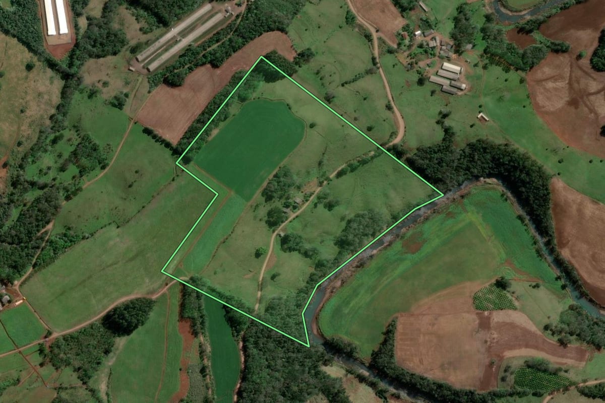 Imagem de satélite do imóvel rural em Barra do Rio Azul (RS), com o contorno declarado no CAR desenhado por cima.