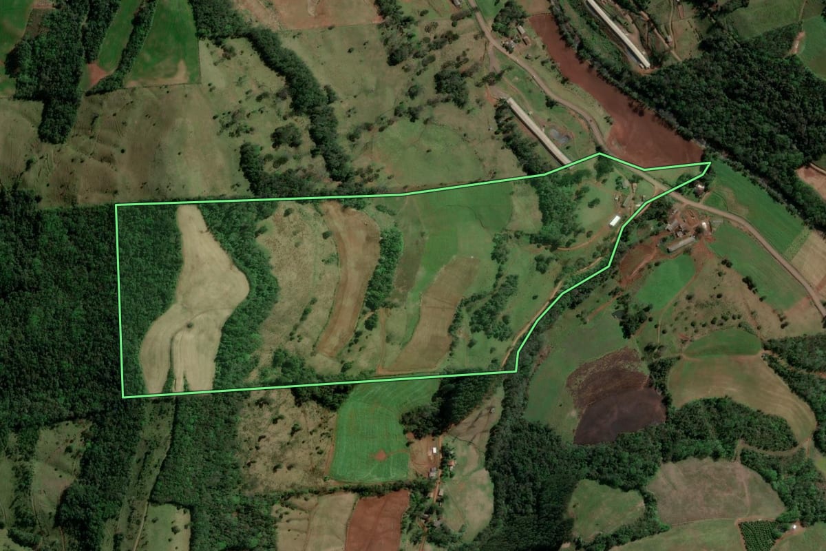 Imagem de satélite do imóvel rural em Barra do Rio Azul (RS), com o contorno declarado no CAR desenhado por cima.