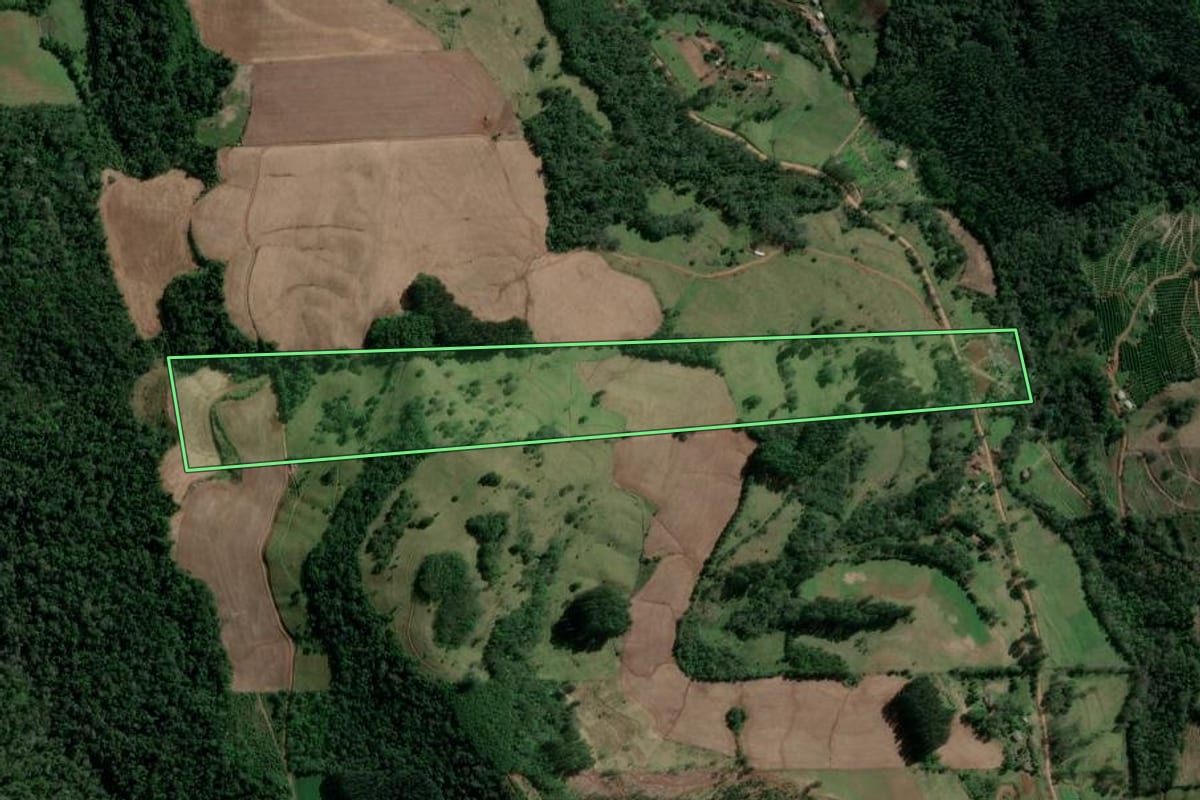 Imagem de satélite do imóvel rural em Barra do Rio Azul (RS), com o contorno declarado no CAR desenhado por cima.