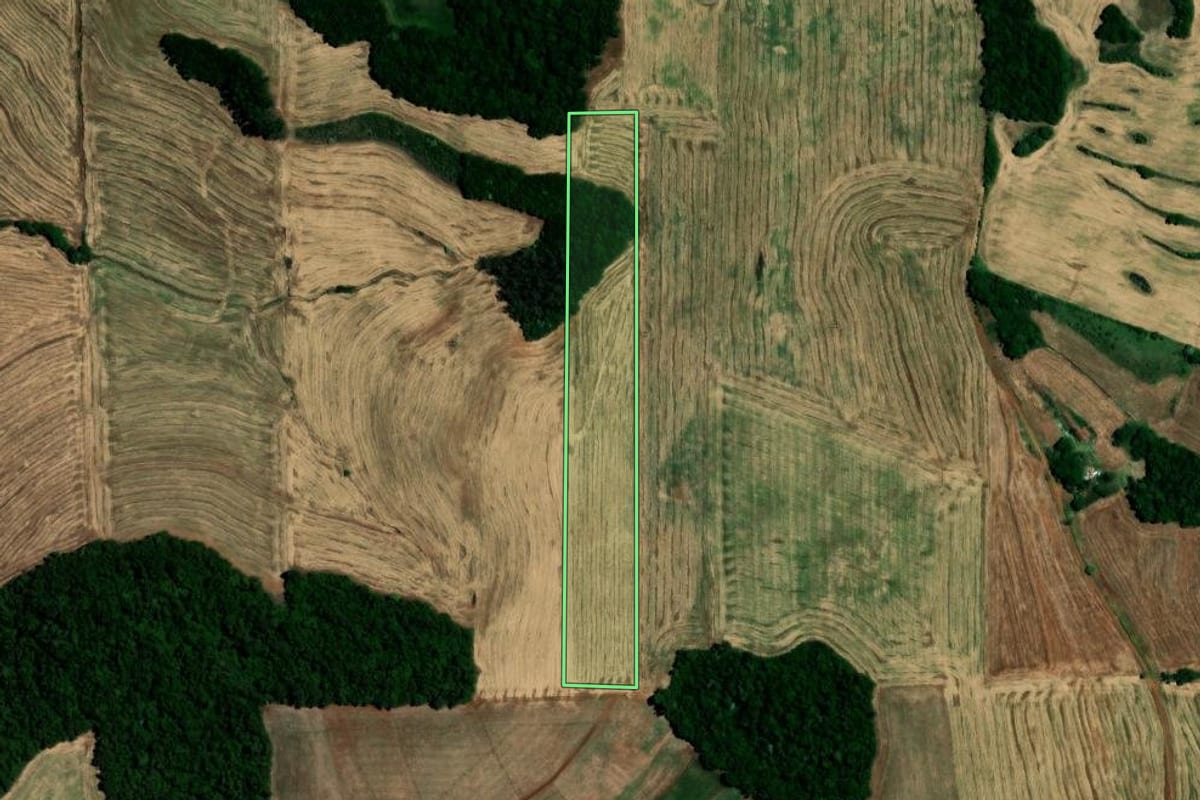 Imagem de satélite do imóvel rural em Barra Funda (RS), com o contorno declarado no CAR desenhado por cima.