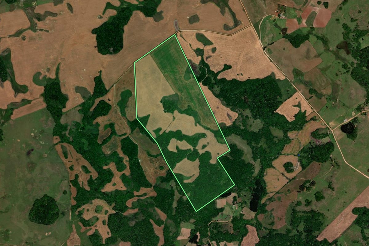 Imagem de satélite do imóvel rural em Barros Cassal (RS), com o contorno declarado no CAR desenhado por cima.