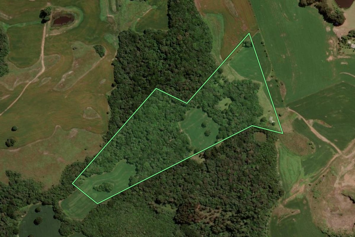 Imagem de satélite do imóvel rural em Barros Cassal (RS), com o contorno declarado no CAR desenhado por cima.