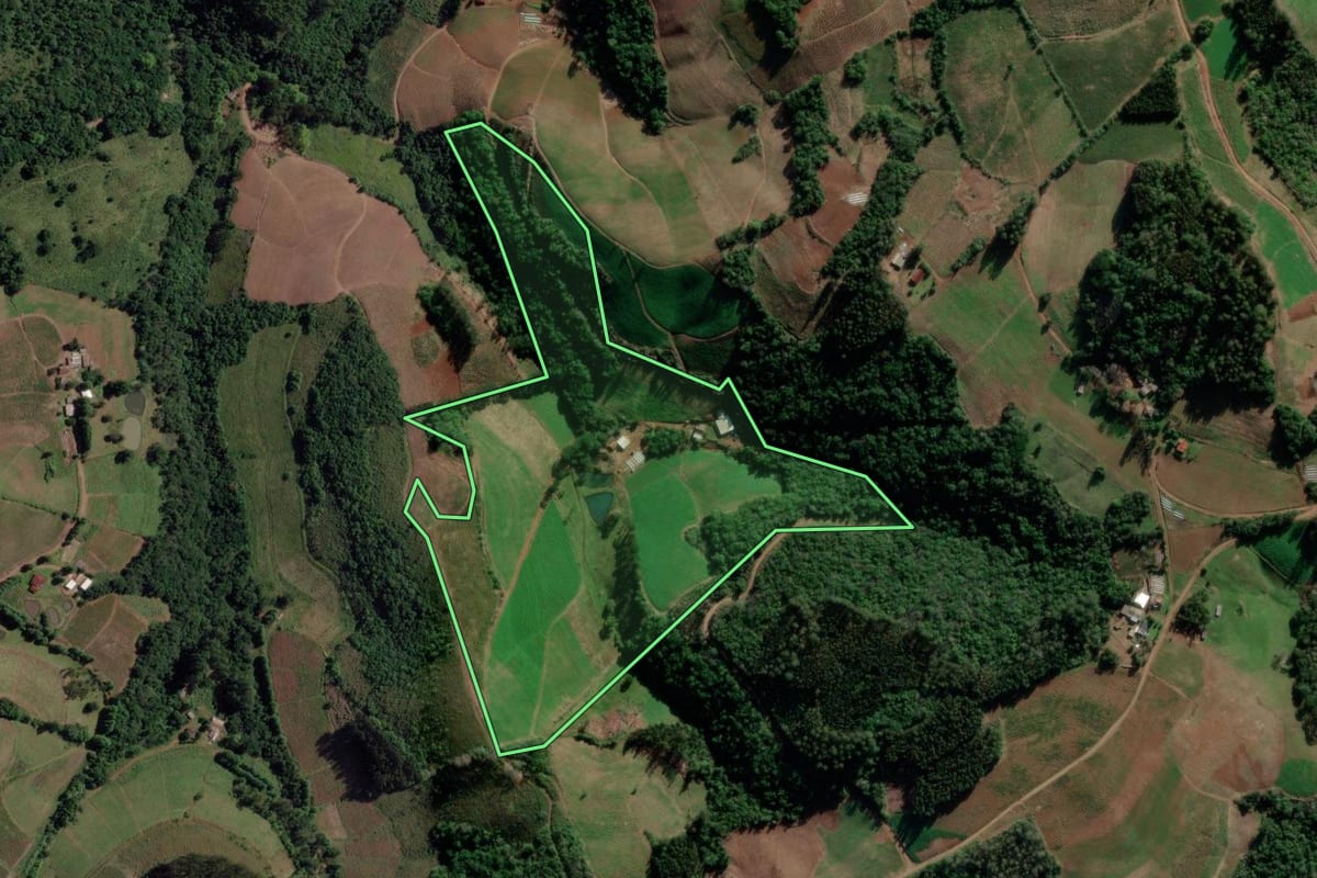 Imagem de satélite do imóvel rural em Barros Cassal (RS), com o contorno declarado no CAR desenhado por cima.