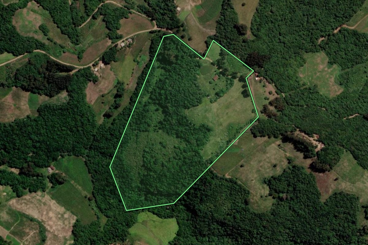 Imagem de satélite do imóvel rural em Barros Cassal (RS), com o contorno declarado no CAR desenhado por cima.