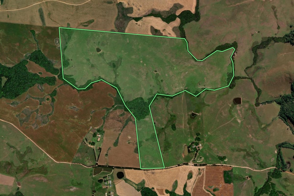 Imagem de satélite do imóvel rural em Barros Cassal (RS), com o contorno declarado no CAR desenhado por cima.