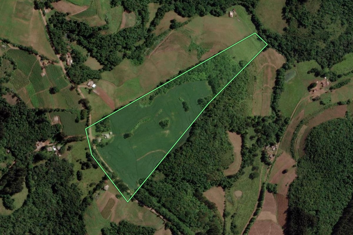 Imagem de satélite do imóvel rural em Barros Cassal (RS), com o contorno declarado no CAR desenhado por cima.