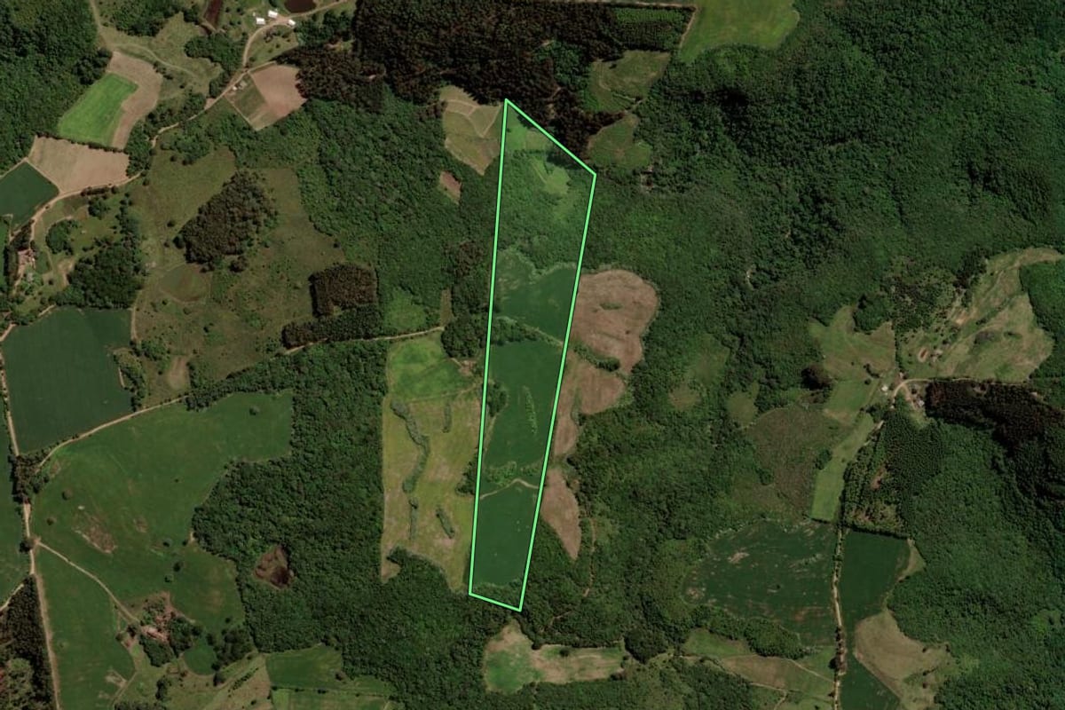 Imagem de satélite do imóvel rural em Barros Cassal (RS), com o contorno declarado no CAR desenhado por cima.