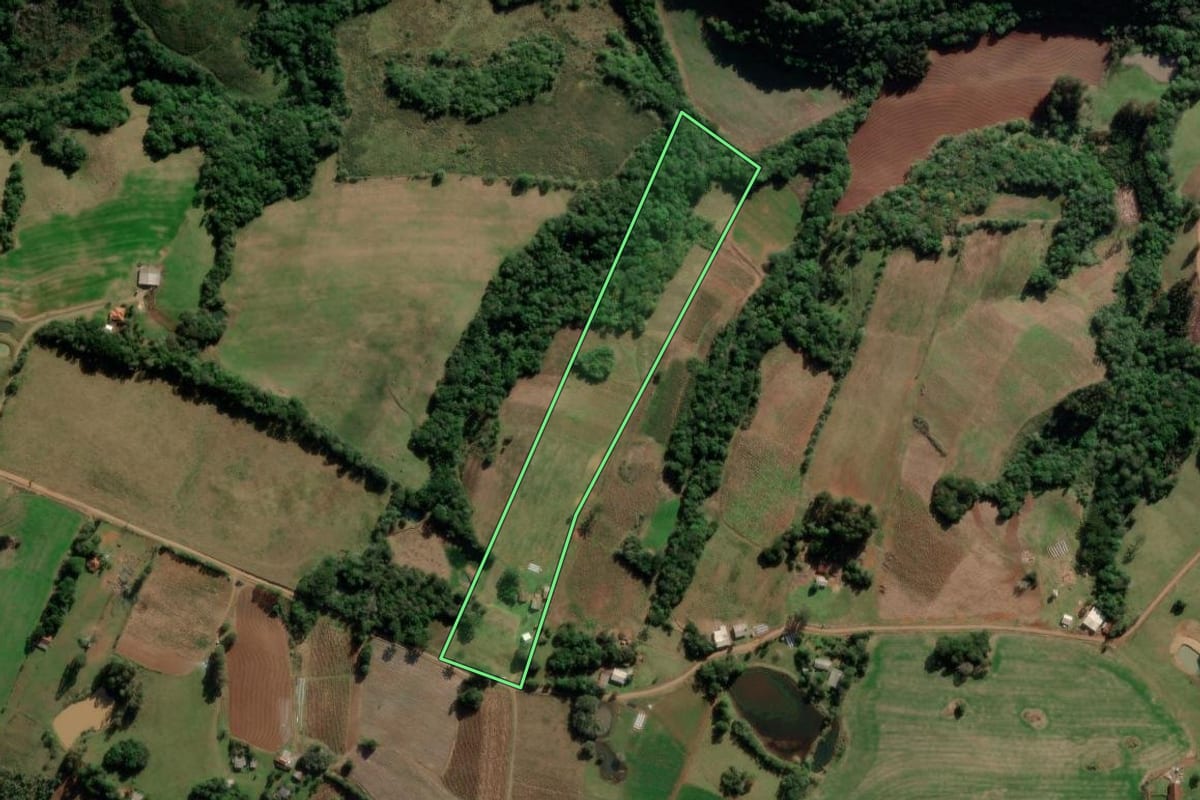 Imagem de satélite do imóvel rural em Barros Cassal (RS), com o contorno declarado no CAR desenhado por cima.