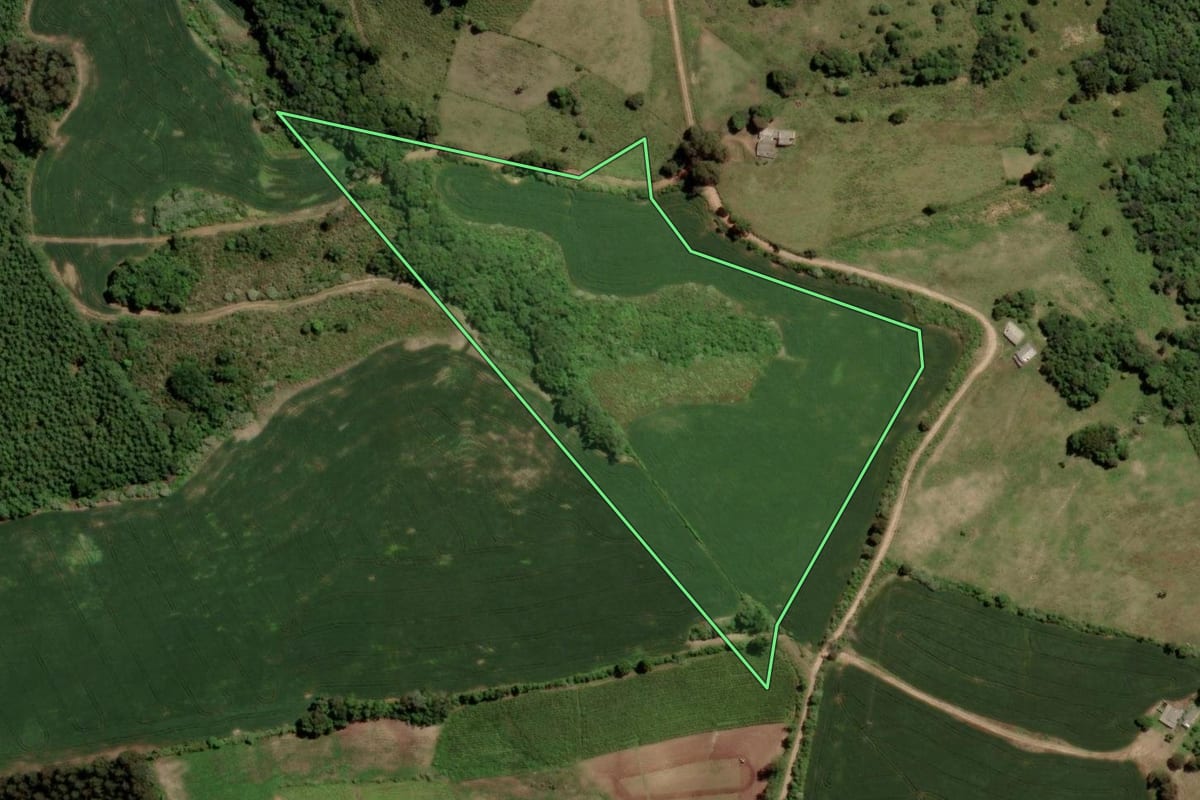 Imagem de satélite do imóvel rural em Barros Cassal (RS), com o contorno declarado no CAR desenhado por cima.