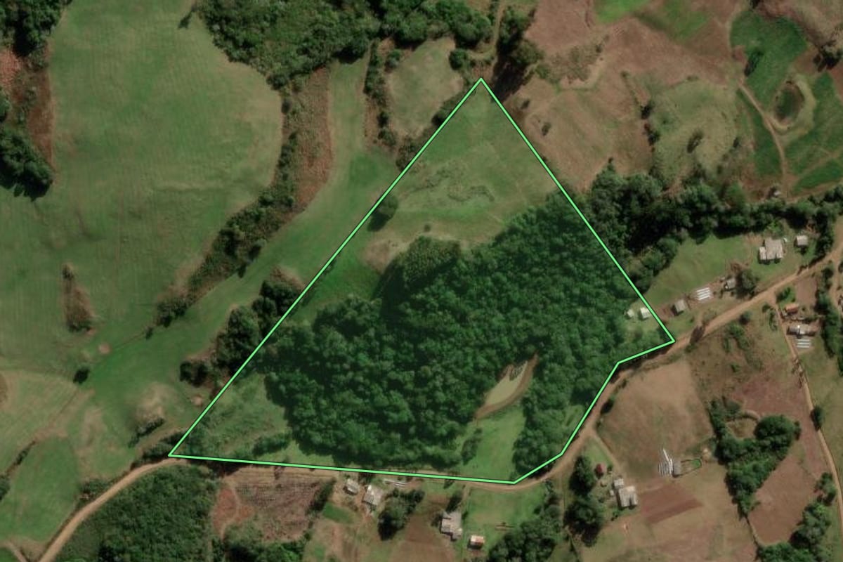 Imagem de satélite do imóvel rural em Barros Cassal (RS), com o contorno declarado no CAR desenhado por cima.