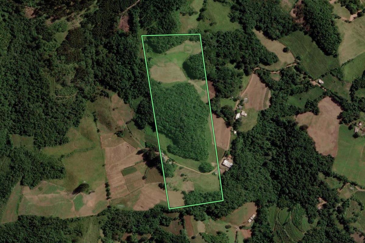Imagem de satélite do imóvel rural em Barros Cassal (RS), com o contorno declarado no CAR desenhado por cima.