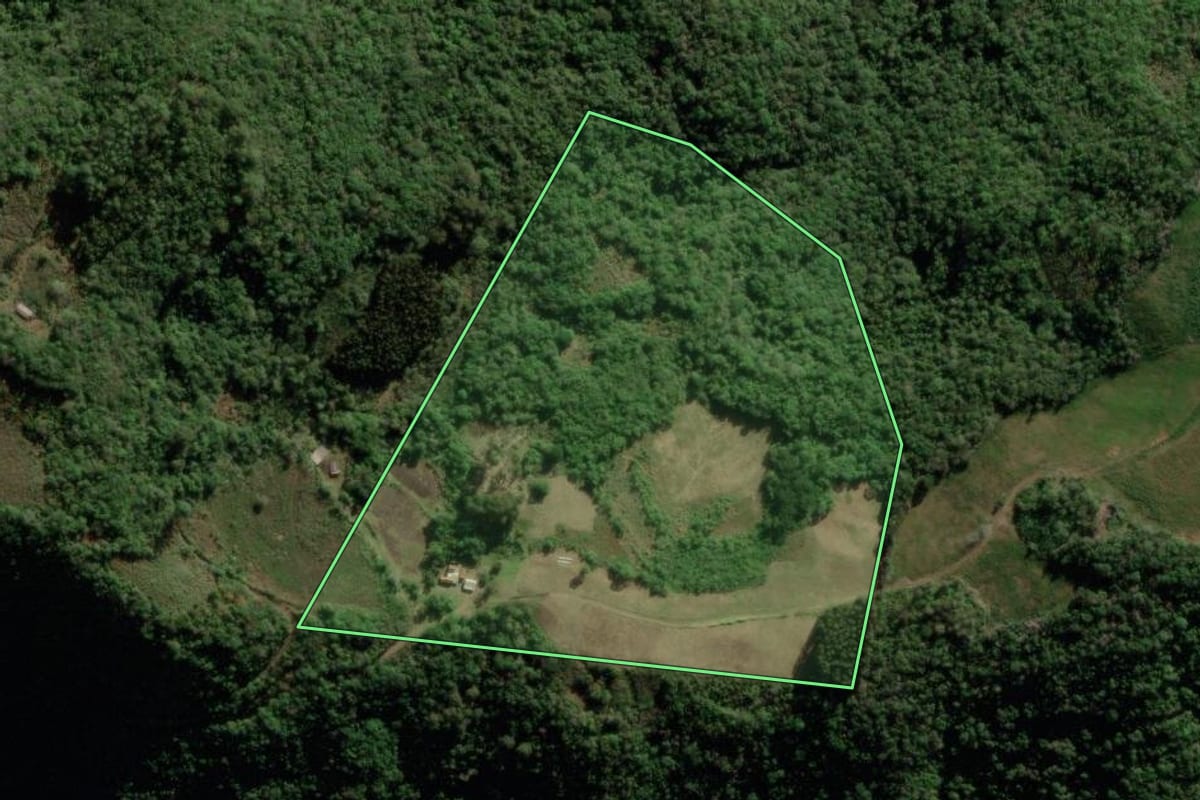 Imagem de satélite do imóvel rural em Barros Cassal (RS), com o contorno declarado no CAR desenhado por cima.