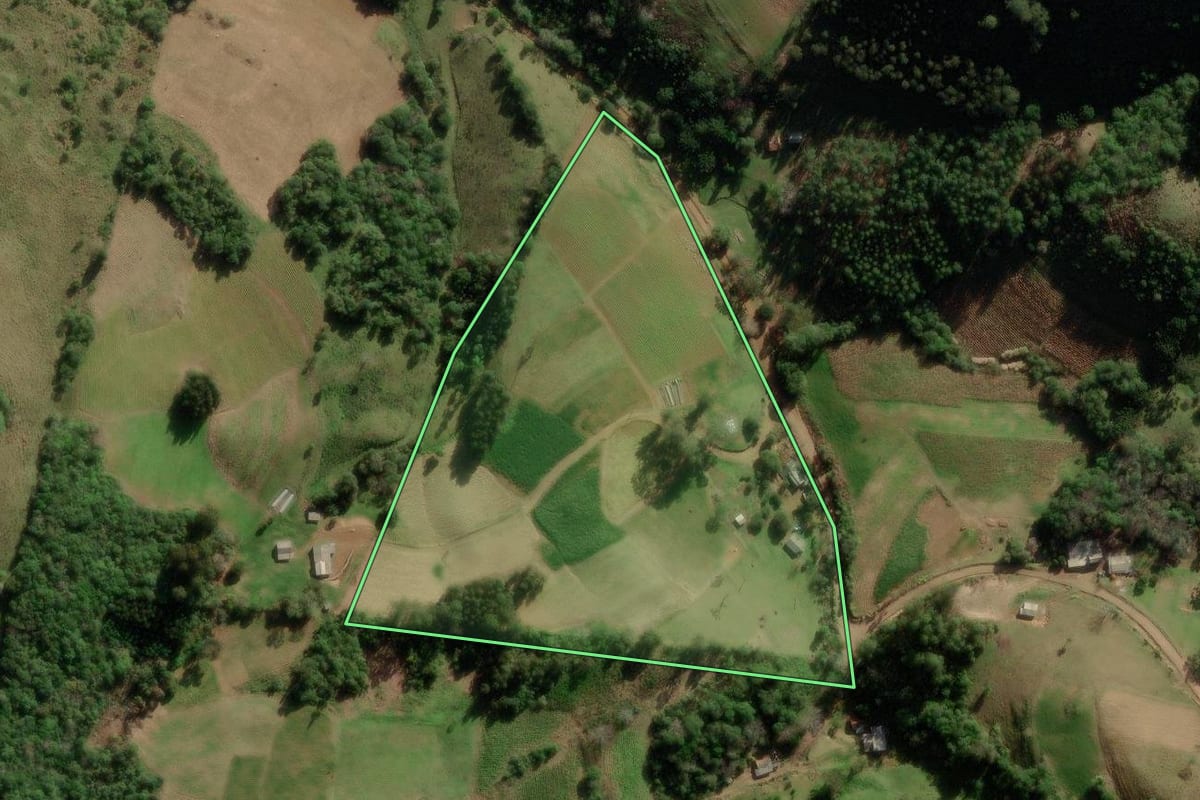 Imagem de satélite do imóvel rural em Barros Cassal (RS), com o contorno declarado no CAR desenhado por cima.