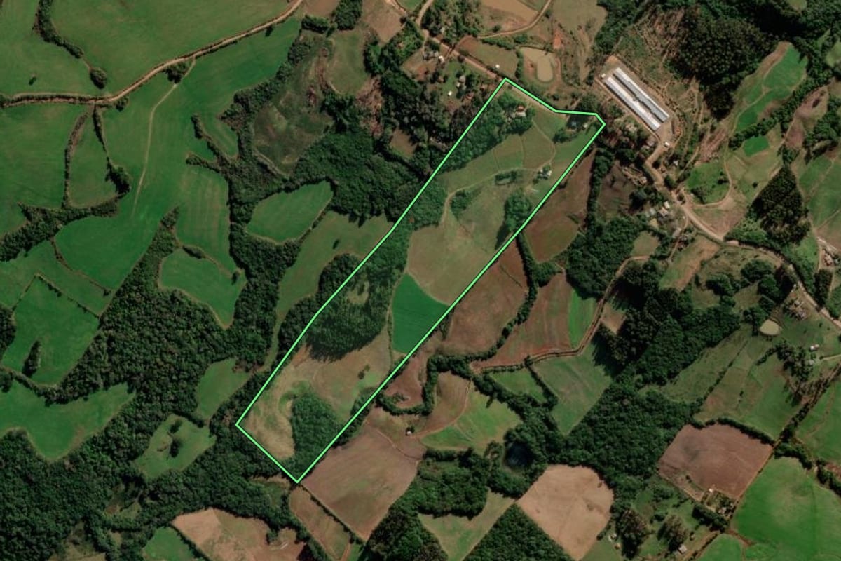 Imagem de satélite do imóvel rural em Barros Cassal (RS), com o contorno declarado no CAR desenhado por cima.